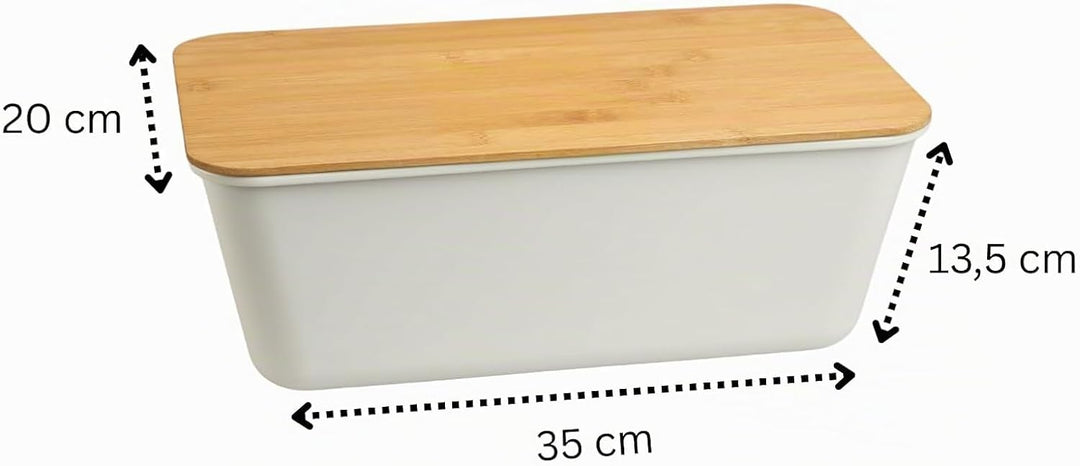 MOON HOME Brotkasten - Airlock White, mit vielseitigem Deckel aus Bambus/Holz als Brotschneidebrett,