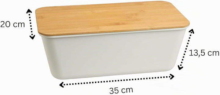 MOON HOME Brotkasten - Airlock White, mit vielseitigem Deckel aus Bambus/Holz als Brotschneidebrett,