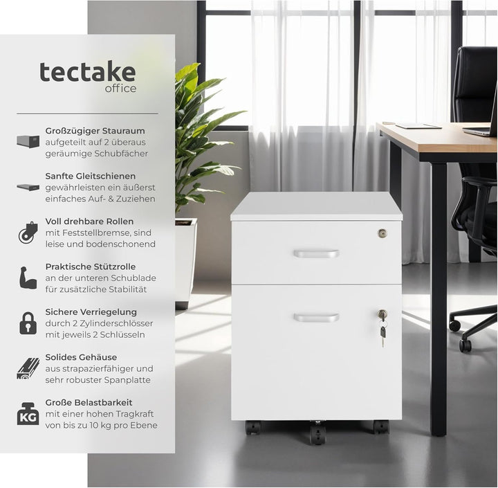 tectake® Rollcontainer mit Schubladen, Aktenschrank abschliessbar, Kommode mit Schubladen, Rollwagen