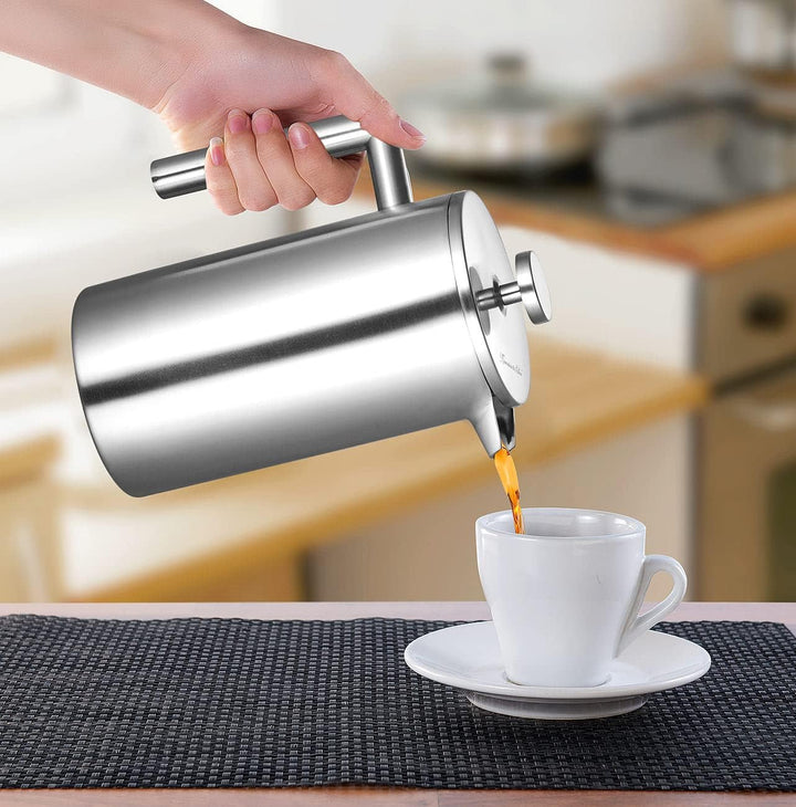 Rosenstein & Söhne Kaffee-Bereiter: Thermo-Kaffeebereiter, French-Press, Edelstahl, doppelwandig, 1