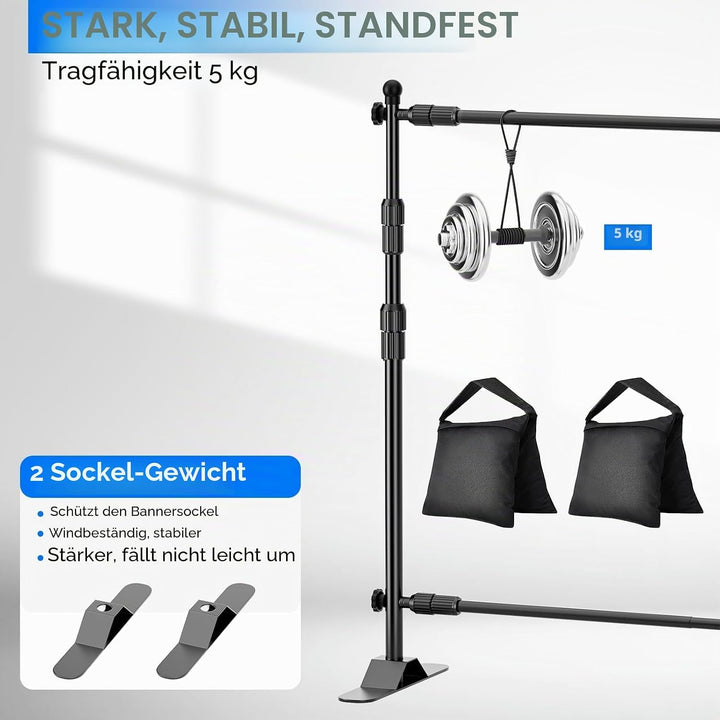 EMART Foto Hintergrund Ständer 3 m x 2,4 m (B x H), Verstellbare Hintergrund Ständer mit 2 Sandsäcke