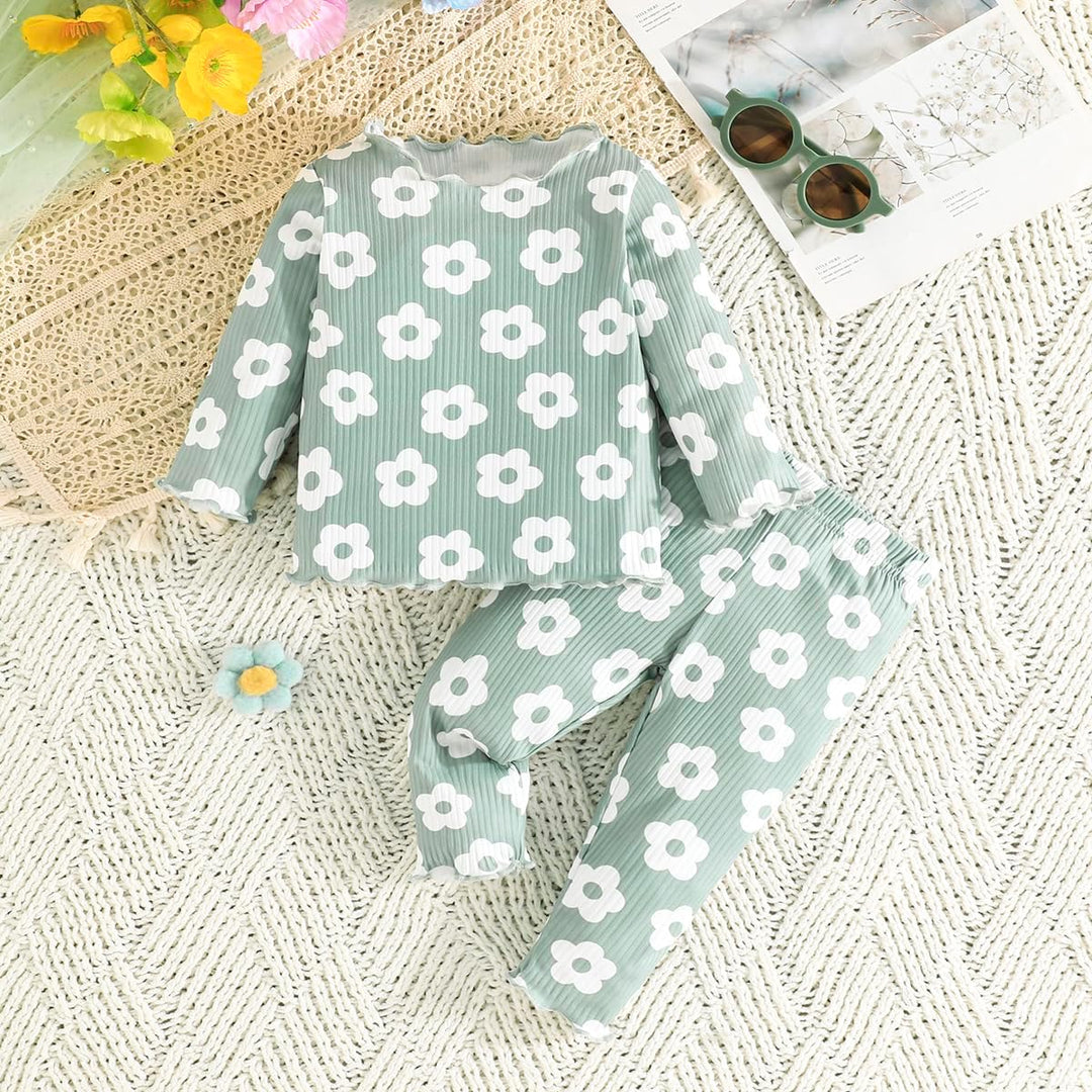 Kleinkind Baby Mädchen kleidung Set Rüschen Gerippte Kurzarm/Langarm T-Shirt Tops + Shorts Hosen 4Pc