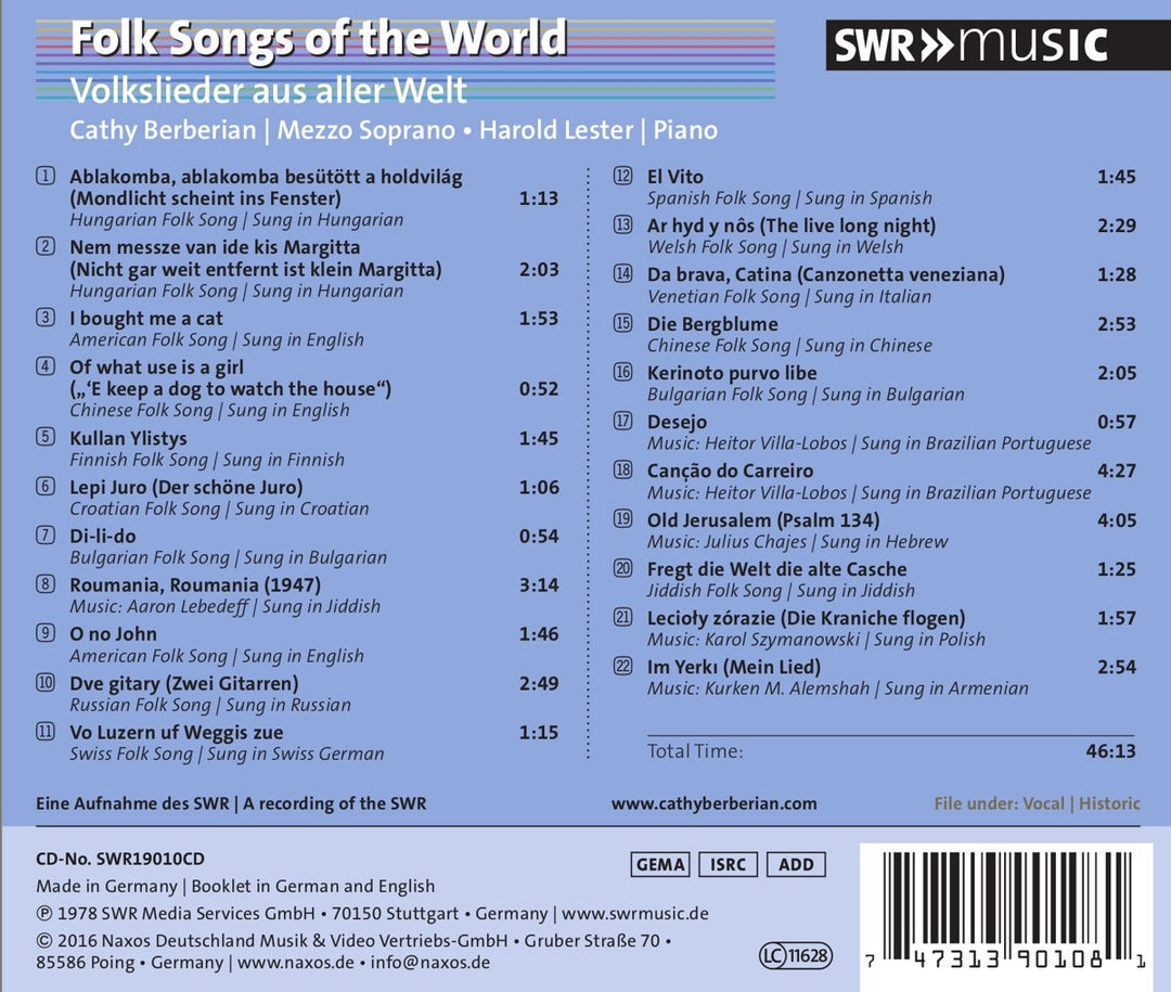 Folk Songs of the World, Audio-CD