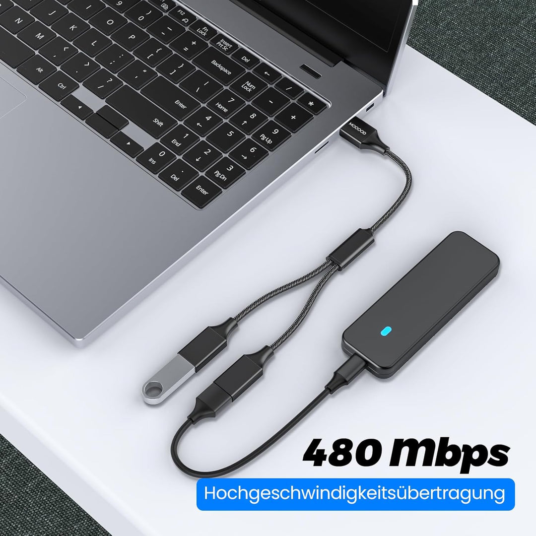 MOGOOD USB-Splitterkabel, USB-Y-Splitter-Adapter, Dual-USB-2.0-Netzkabel-Verlängerung zum Laden/Date