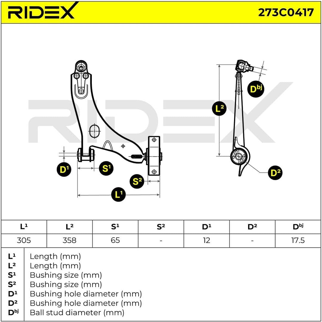 RIDEX 273C0417 Lenker, Radaufhängung Querlenker, Dreieckslenker, Achslenker links, unten, Vorne