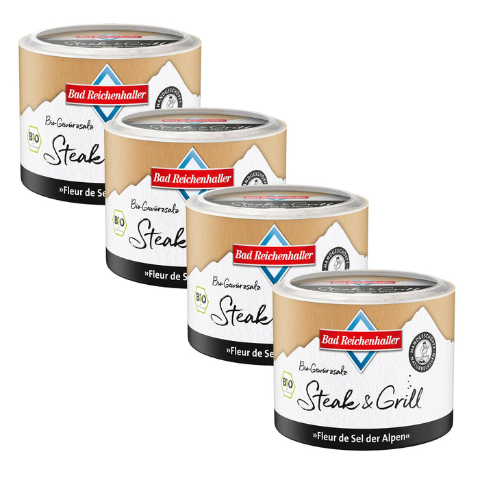 Bad Reichenhaller Fleur de Sel der Alpen Steak & Grill 4x90g | Premium Salz Gewürzmischung mit Bio-G