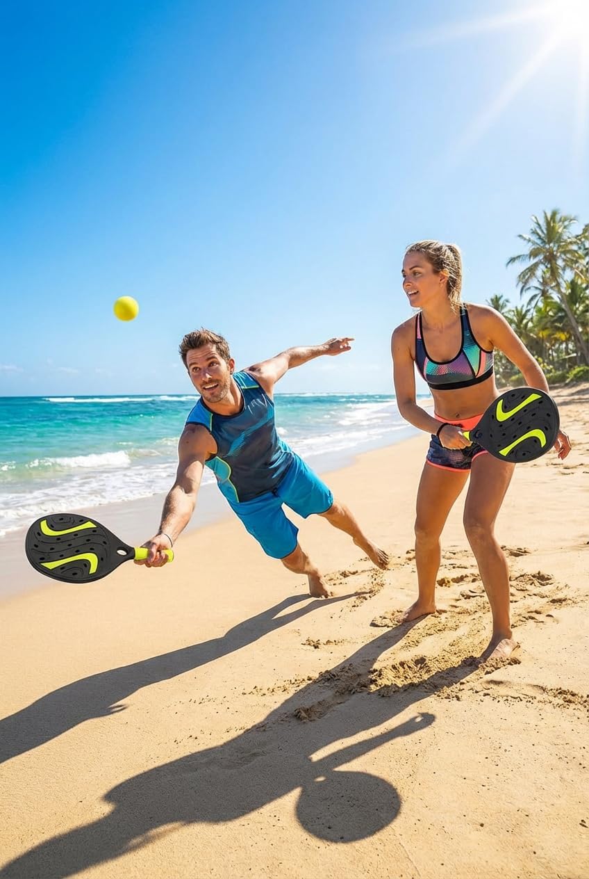 Paar Strandschläger Padel Beach Tennis mit weichem Ball Set Schläger aus Holz Meer, Strand, Pool, Me