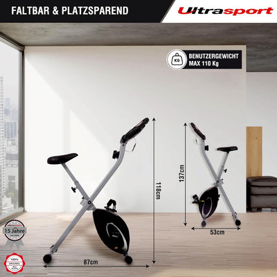 Ultrasport F-Bike/F-Rider Basics, Fahrradtrainer, Heimtrainer,klappbarer Hometrainer, LCD Display,op