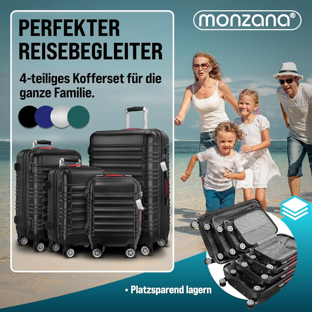 MONZANA® 4tlg Kofferset Schloss Organizer Kofferwaage Gurt Gel-Griffe Zwillingsrollen Standfüsse Tro