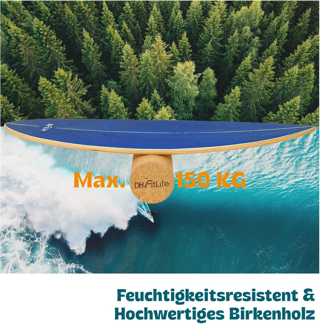 DH FitLife Surfin Balance Board aus Echtholz | Indoor Surfboard mit Rocker Shape | Wackelbrett für K