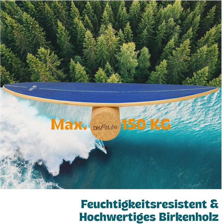 DH FitLife Surfin Balance Board aus Echtholz | Indoor Surfboard mit Rocker Shape | Wackelbrett für K