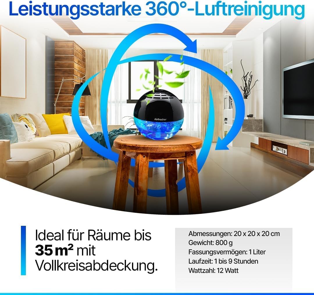 Aspira LURA Lufterfrischer mit Ionisator mit Orangen Öl, Airfresher Bowl Duftzerstäuber für bis zu 2