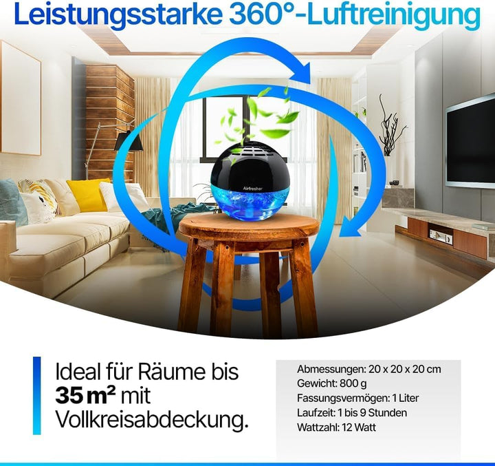 Aspira LURA Lufterfrischer mit Ionisator mit Zitronen Öl, Airfresher Bowl Duftzerstäuber für bis zu