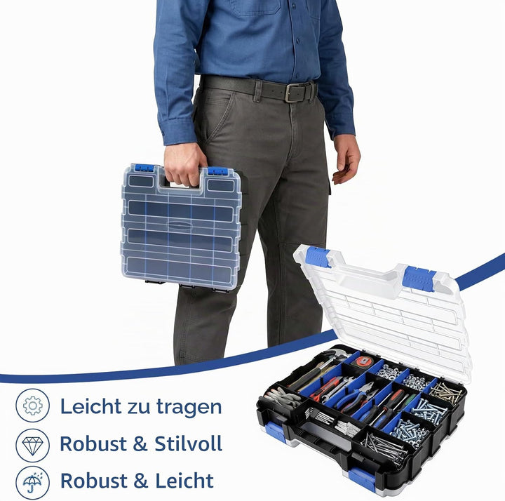 Doppelseitige Schrauben Sortierbox, 34 Fächer Sortimentskoffer mit Abnehmbaren Trennwänden, Sortimen