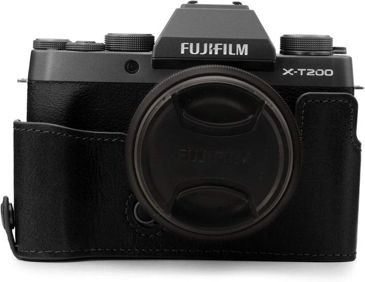 MegaGear MG1885 Ever Ready Kameratasche aus Echtleder, für Fujifilm X-T200, Schwarz, Schwarz