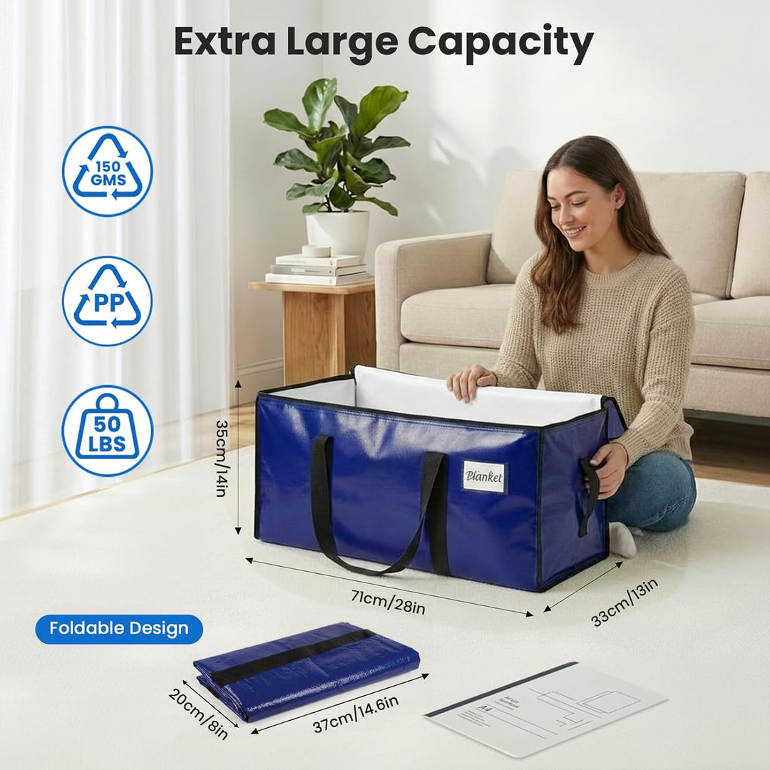 RICHER HOUSE 90L Grosse Aufbewahrungstasche wasserdichte, 2 Stück Heavy-Duty Umzugstaschen mit Reiss