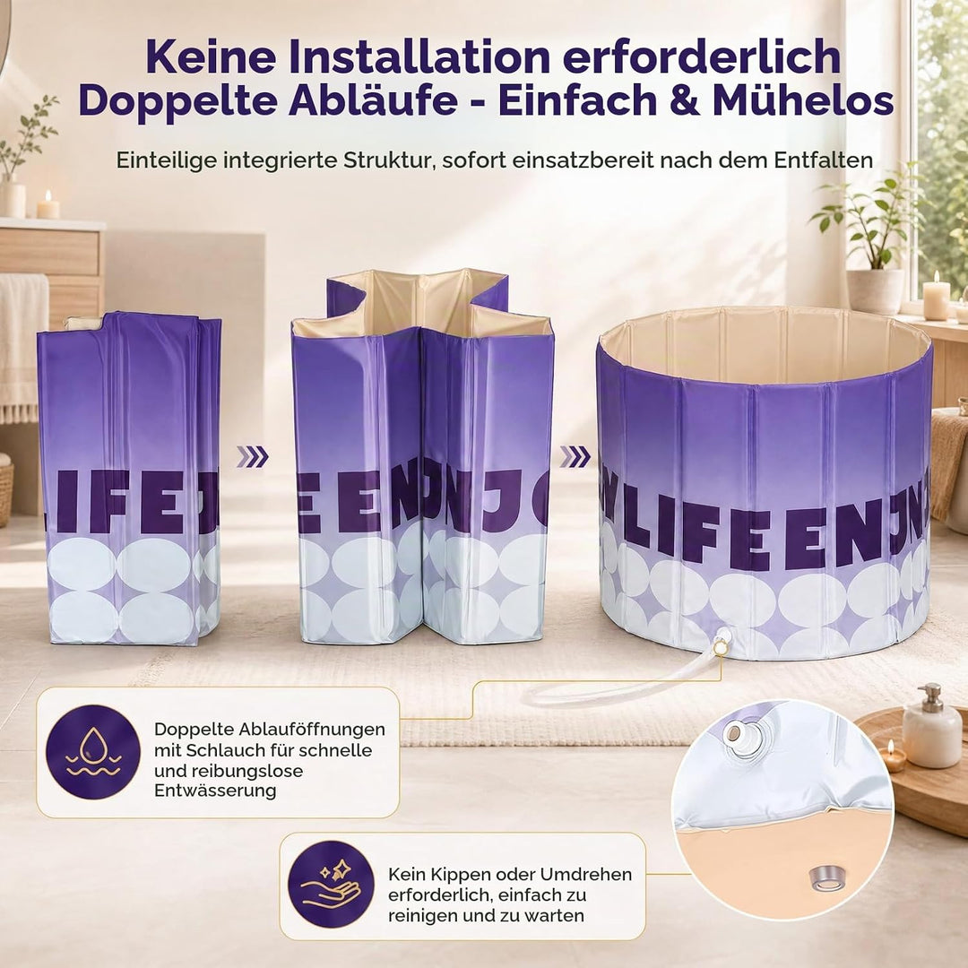 Faltbare Badewanne für Erwachsene, 80 x 68cm Portable Badewanne, Faltbare Badewanne mit 5-Schicht-Is