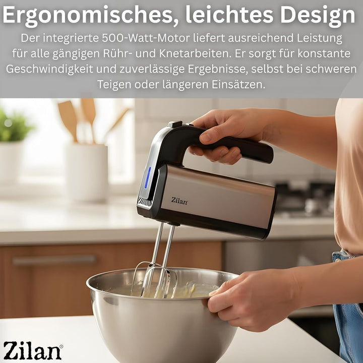 Handmixer 500W mit Ständer – Kraftvoller elektrischer Handrührer Küchenmixer mit 5 Stufen & Turbo, H