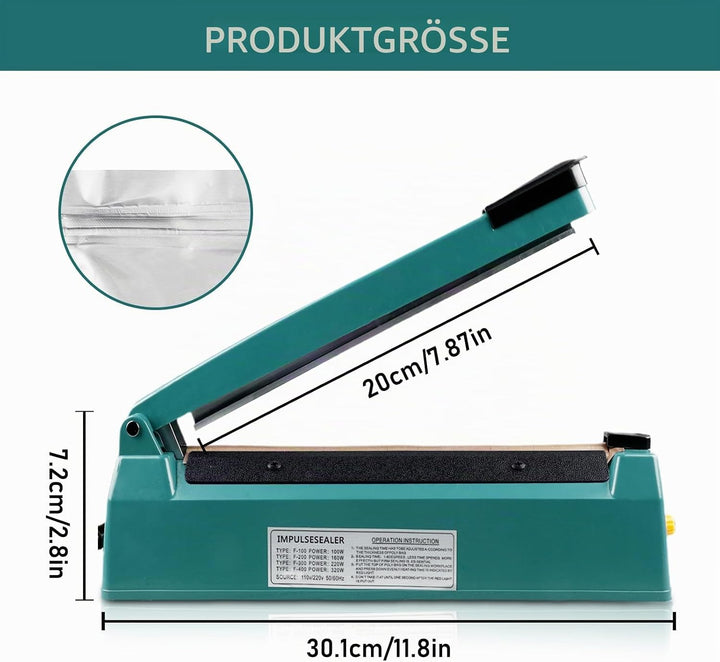 Heisssiegelgerät 200mm Folienschweissgerät 3mm, Mini Bag Sealer, Balkenschweissgerät, Manuelle Heiss