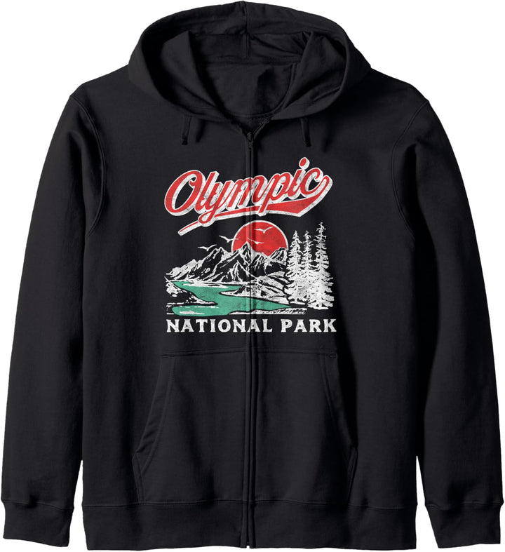 Olympic National Park Retro 80er Berge Grafik Kapuzenjacke