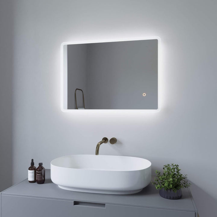 AQUABATOS 70x50 cm Badspiegel mit Beleuchtung Badezimmerspiegel Lichtspiegel LED Wandspiegel kaltwei