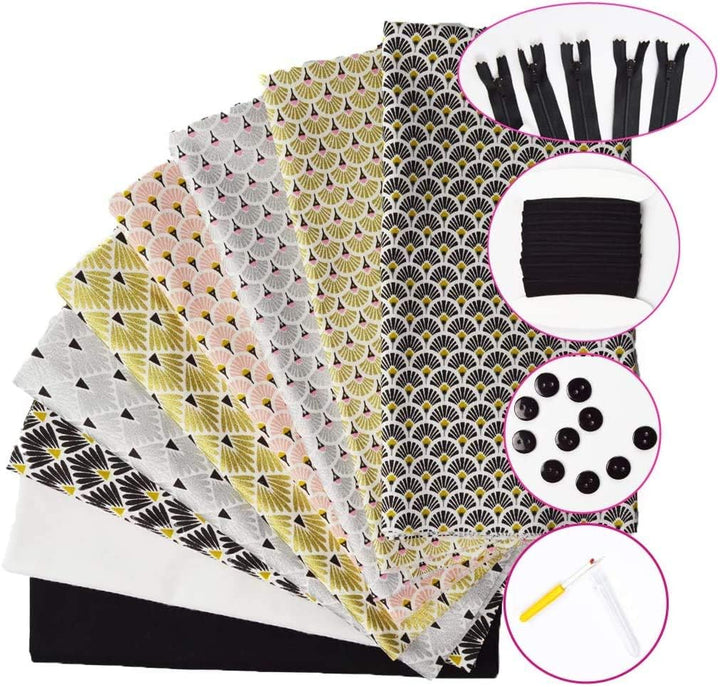 Nähzeug set: Stoffstücke bedruckt, 49 x 51 cm + 2 Stoffstücke, Baumwollpopeline, 45 x 50 cm (1 schwa