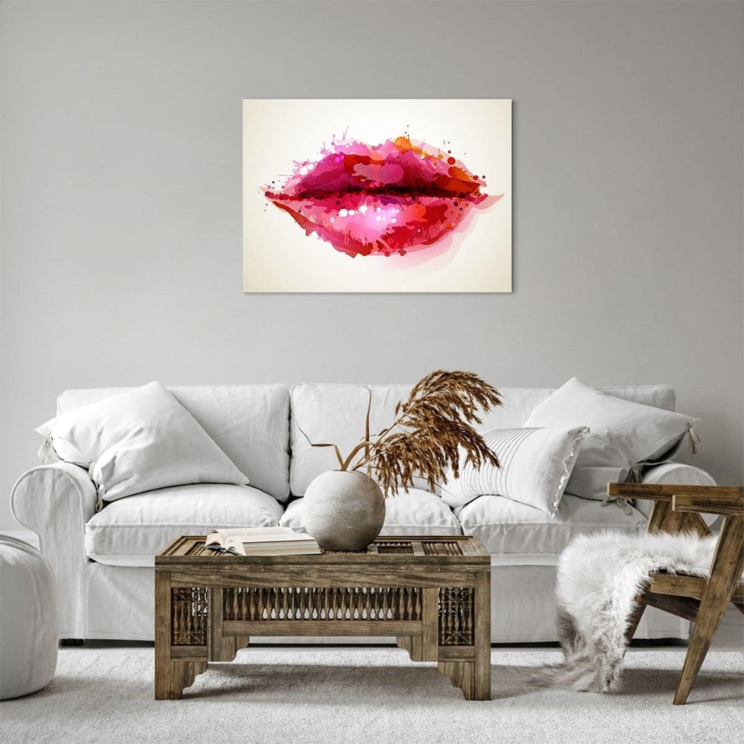 Bilder auf Leinwand Rote Lippen glänzend Lippe Glanz Leinwandbild 70x50cm Wandbilder Dekoration Wohn