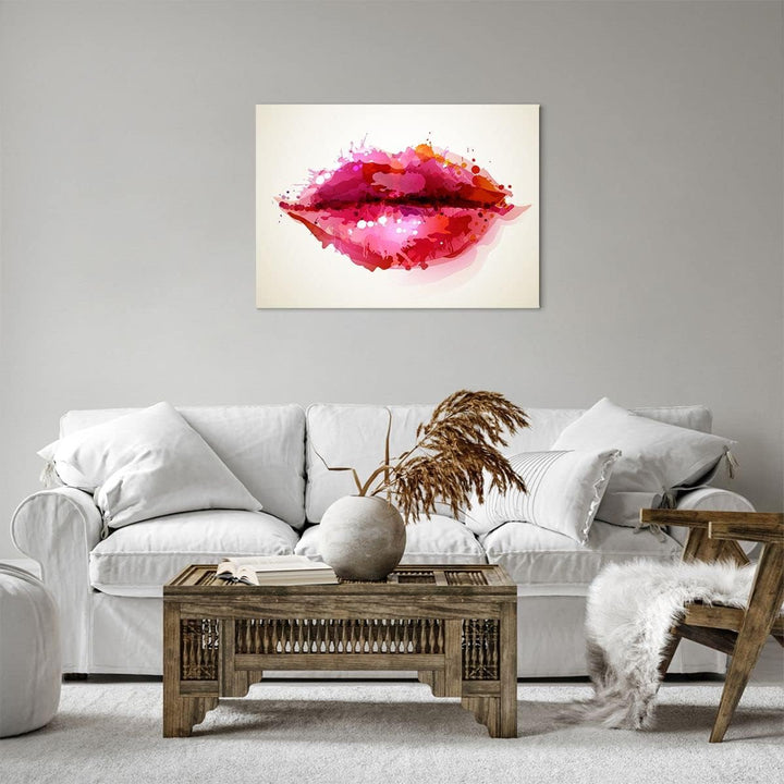 Bilder auf Leinwand Rote Lippen glänzend Lippe Glanz Leinwandbild 70x50cm Wandbilder Dekoration Wohn