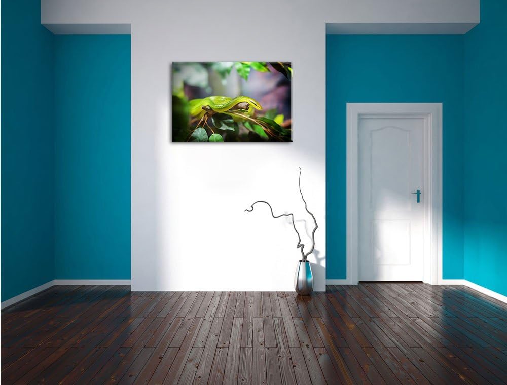 Raue grüne Schlange, Format: 100x70 auf Leinwand, XXL riesige Bilder fertig gerahmt mit Keilrahmen,