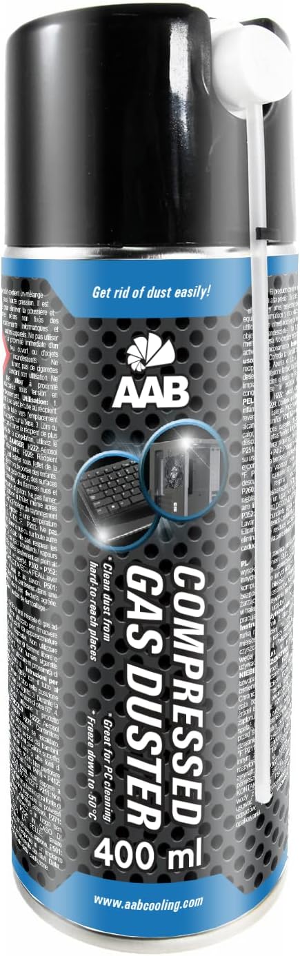 AAB Reinigungsspray 9 x 400ml, Druckluftreiniger, Druckluft aus der Dose, Für Tastatur, PC, Keyboard