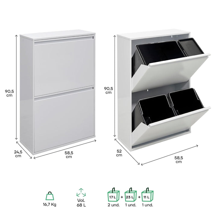 ARREGUI Basic CR601-B2 Mülltrennsystem aus Stahl | 4 Fächer Mülleimer für die Küche | 1 Extra Grosse