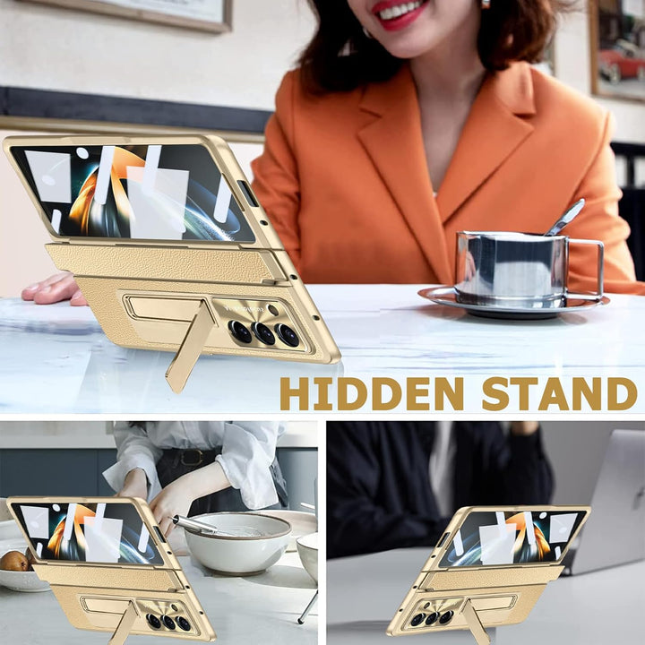 NINKI kompatible mit Samsung Galaxy Z Fold 5 Handyhülle mit Scharnierschutz Stossfeste PC und Leder