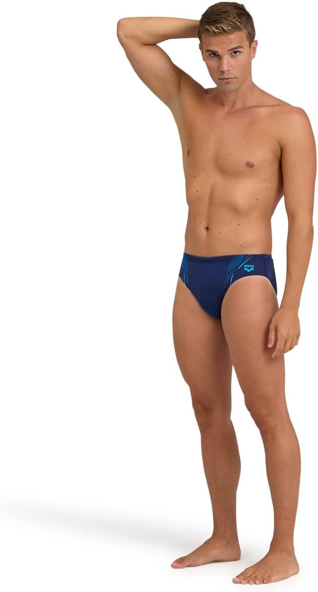 ARENA Herren Men's Swim Briefs Graphic Swim Briefs 46 Navy-turquoise, 46 Navy-turquoise