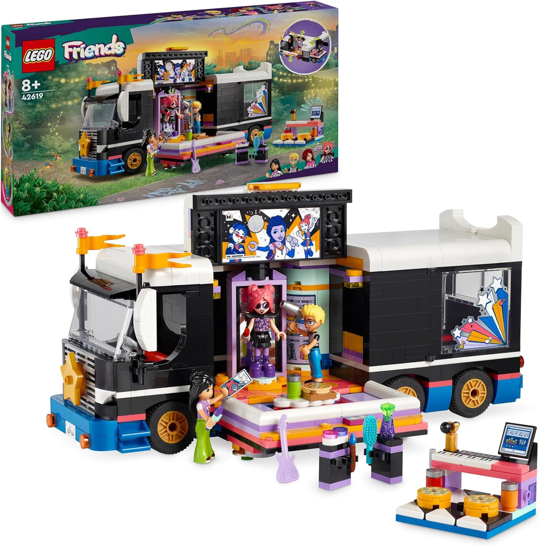 LEGO Friends Popstar-Tourbus, Musik-Set mit LKW-Spielzeug und 4 Figuren, fördert die sozial-emotiona