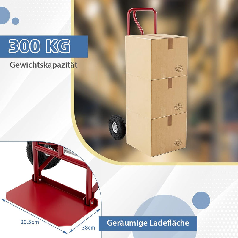 COSTWAY Sackkarre mit P-Griff, belastbar bis 300 kg, Metall Stapelkarre Schwerlast, Transportkarre m