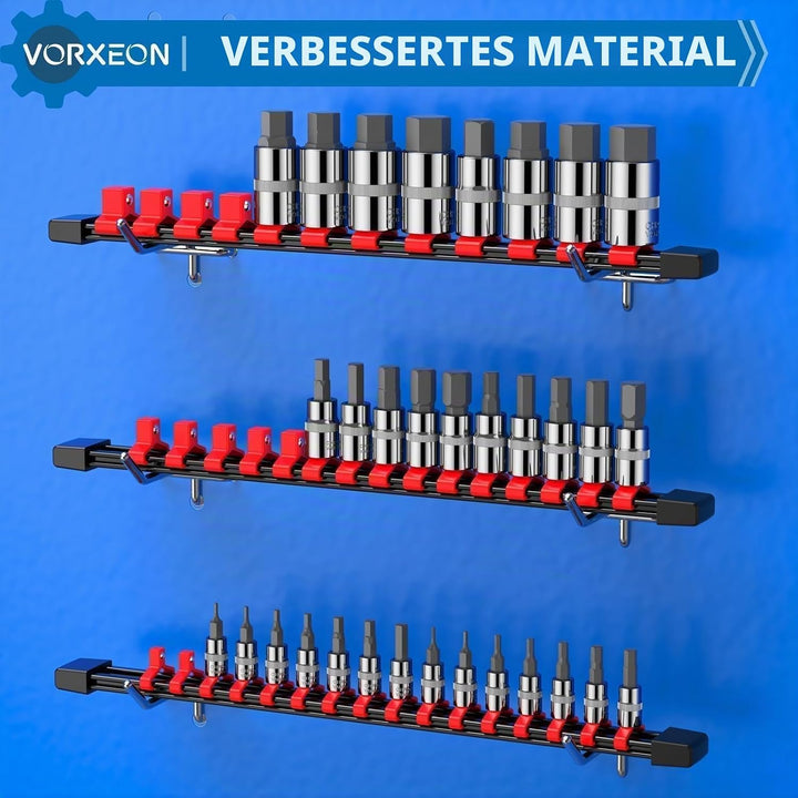 3PCS Stecknuss-Organizer Rot, robuste Schienen für Werkzeugbox und Wand, kompatibel mit steckschlüss