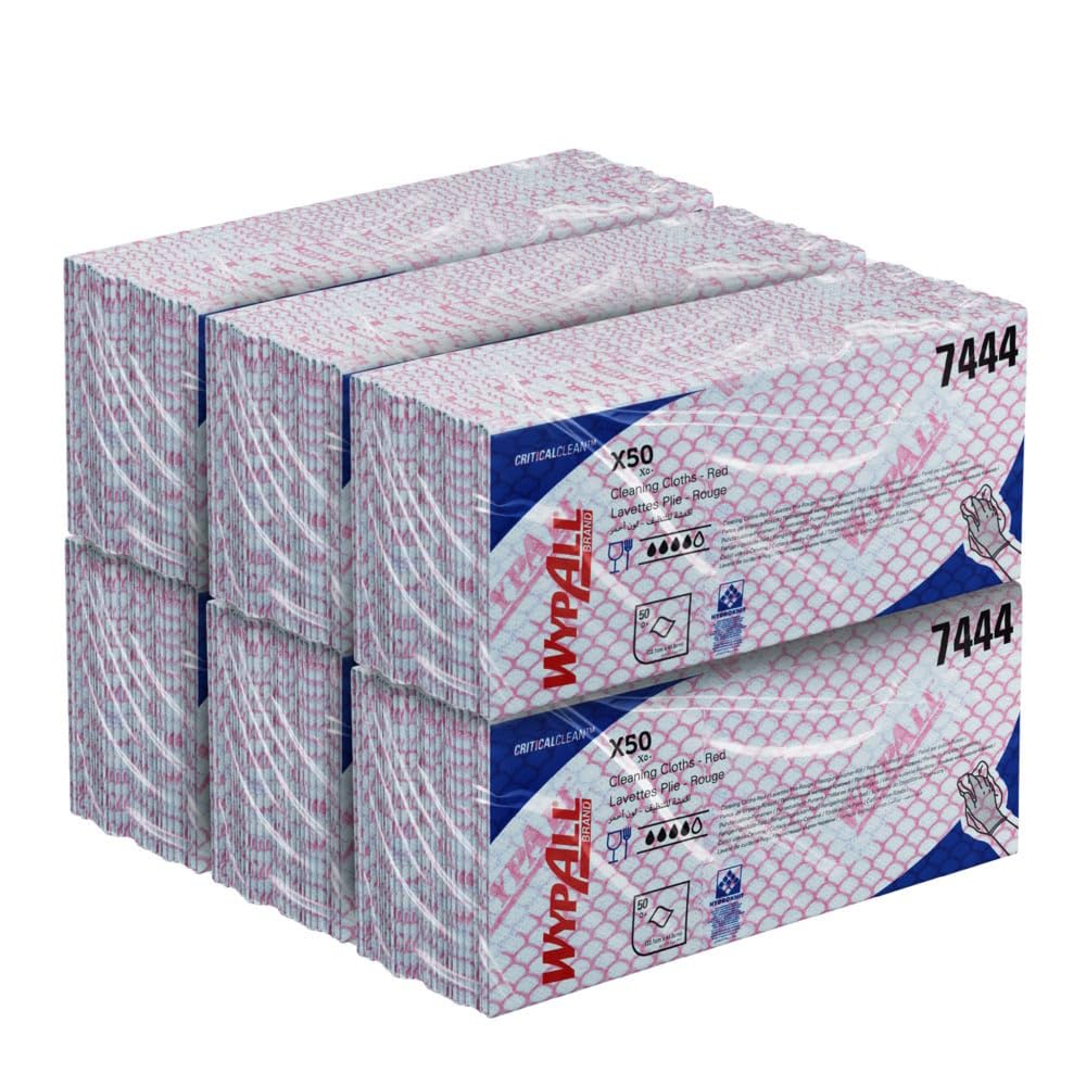 WypAll X50 Farbcodierte Reinigungstücher 7444 Rot 6 Packungen x 50 Farbcodierte Wischtücher mit Inte