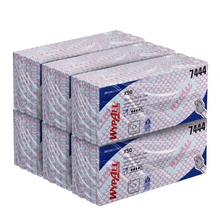 WypAll X50 Farbcodierte Reinigungstücher 7444 Rot 6 Packungen x 50 Farbcodierte Wischtücher mit Inte