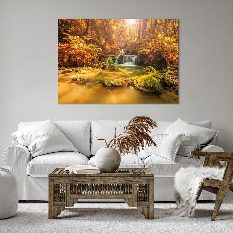 ARTTOR Bilder auf Leinwand 100x70cm Leinwandbild Wald Bach Tropen Natur Gross Wanddeko Bild Schlafzi