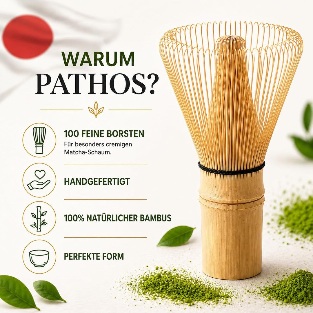 Matcha Besen Set Chasen – Handgefertigter Matcha Whisk aus natürlichem Bambus | 100 Borsten für perf