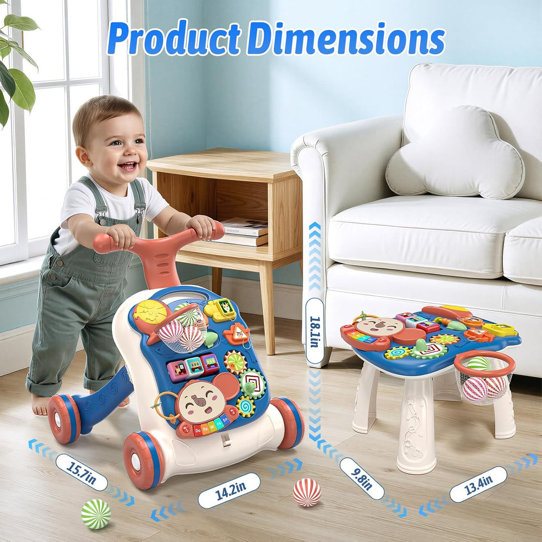 QDRAGON 3 in 1 Lauflernwagen, Baby Lauflernhilfe Mit Regulierbarer Geschwindigkeit, Baby Spiel Gehhi