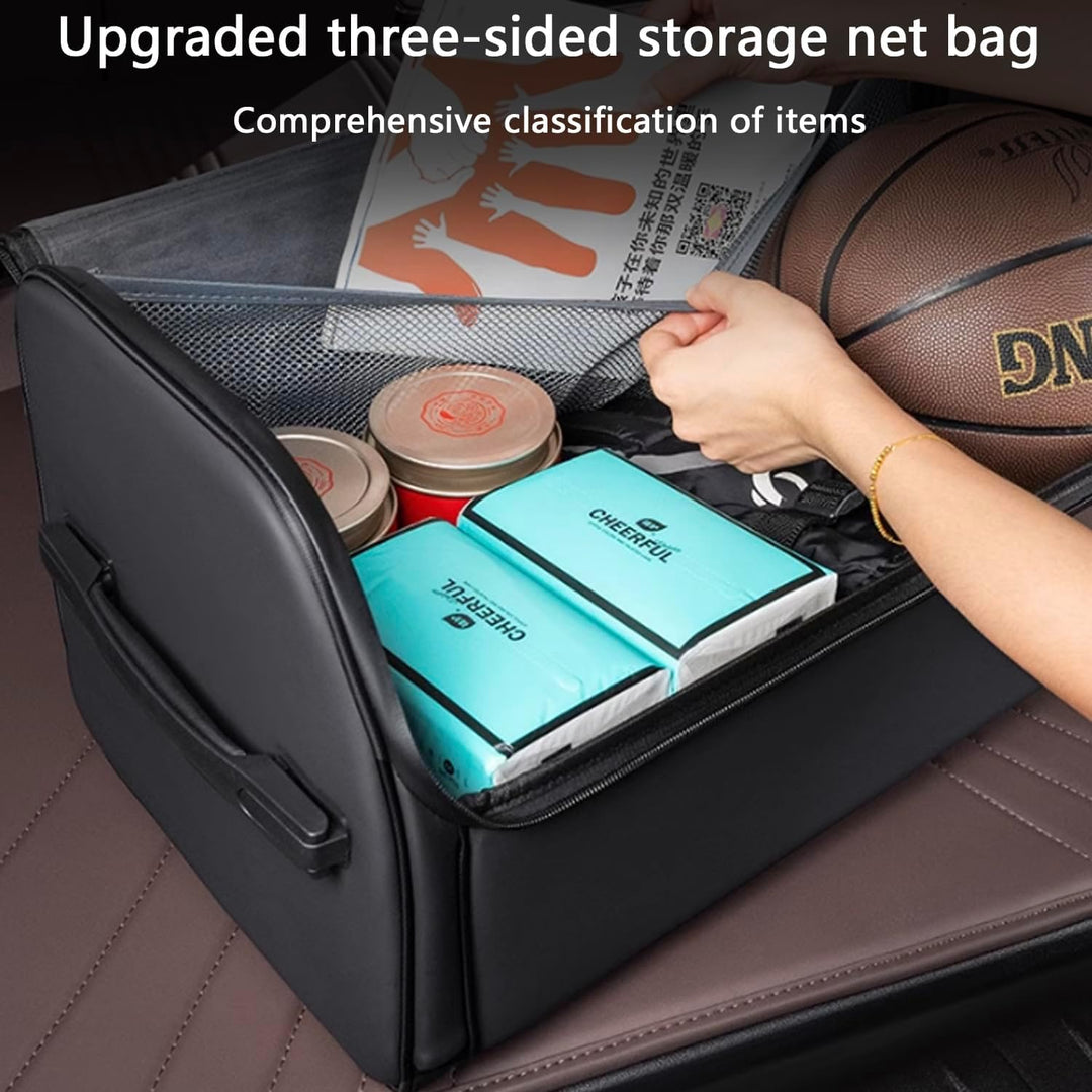 TOPABYTE Kofferraum-Organizer mit Deckel und stabilem Griff, faltbar, langlebig, Premium-Leder, Aufb