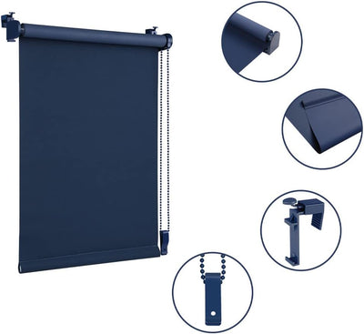 Eurohome Verdunkelungsrollo Thermo Rollo 100x130cm (Stoffbreite 96 cm) Dunkelblau Klemmfix ohne Bohr