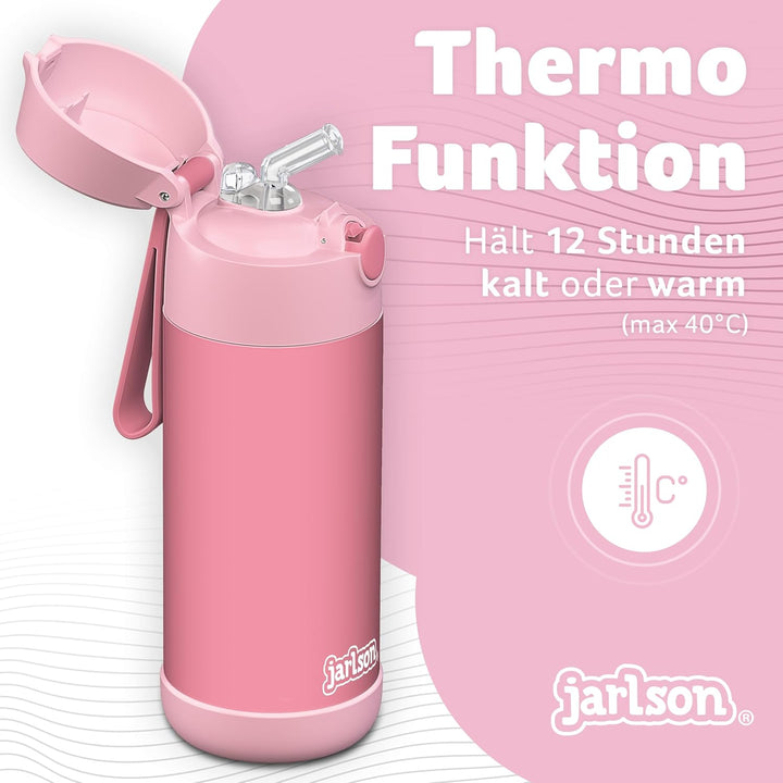 Jarlson® Trinkflasche Kinder Edelstahl CHARLI mit Strohhalm - Thermosflasche 350ml - TÜV geprüft - B