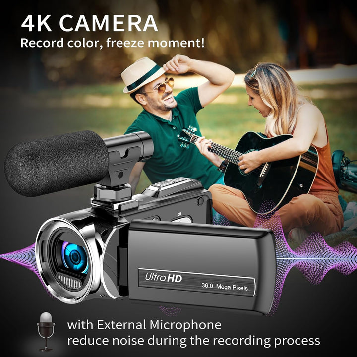 Caméscope vidéo 4K 36 MP Vlogging Caméra Pour Appareil Photo numérique YouTube 30 FPS 3,0 '' 270 ° A