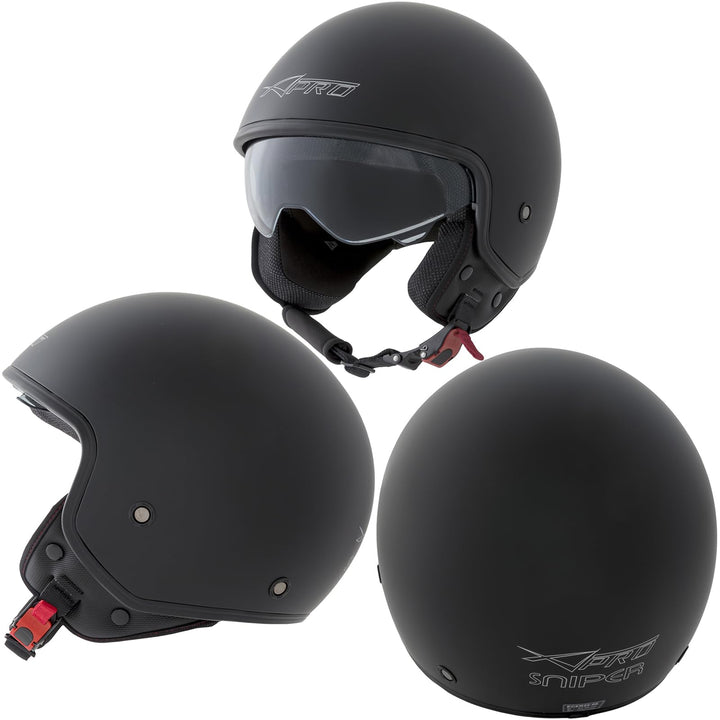 A-Pro Motorradhelm Motorrad Roller Jet Helm Innensonnenblende Viser Matt Schwarz S 55-56 cm ( S) Sch