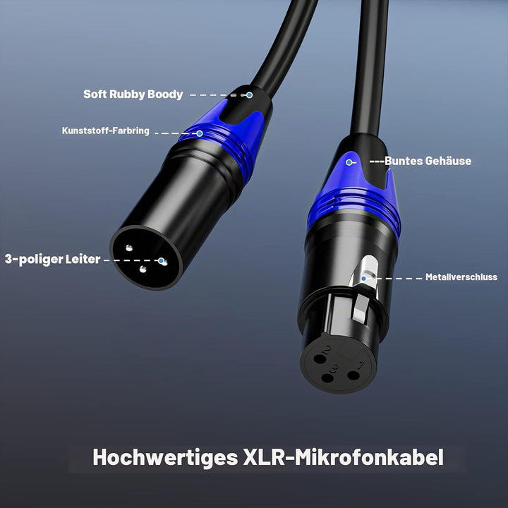 EBXYA XLR-Kabel Mikrofonkabel 1M 2Packs symmetrischer Stecker auf Buchse XLR-Patchkabel für DMX, Stu