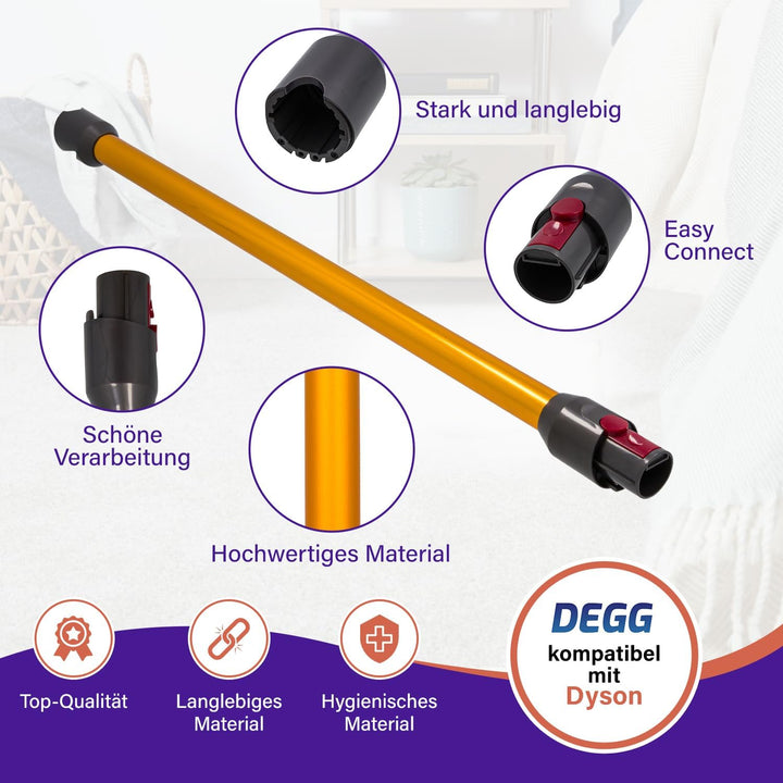 DEGG® Staubsaugerrohr, Kompatibel mit Dyson V12, Gold, 34 mm | Verlängerungsrohr, Saugrohr, Staubsau