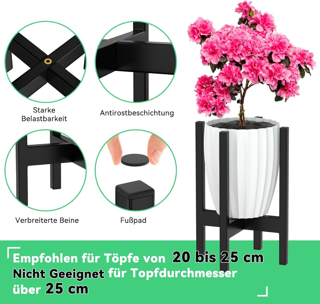 ZMTECH 25cm Durchmesser Blumenständer Metall, Pflanzenständer Schwarz Mid Century Blumentopf Gestell