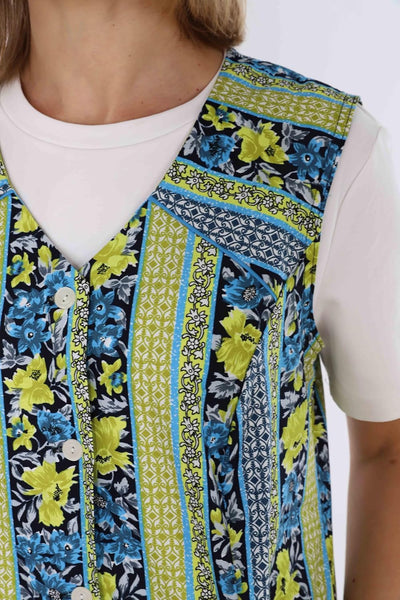 Knopfkittel Baumwolle bunt Kochschürze Hauskleid Kittel Schürze ohne Arm 38 Grün, 38 Grün